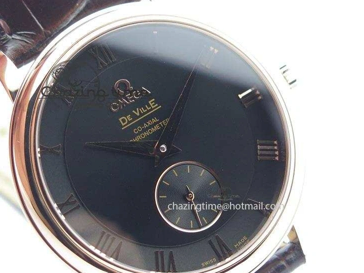 0422 TimelessDesign De Ville MK 1:1 Best Edition RG Black Dial On Black Leather Asian Seagull T1701 (Sec@6) 8236